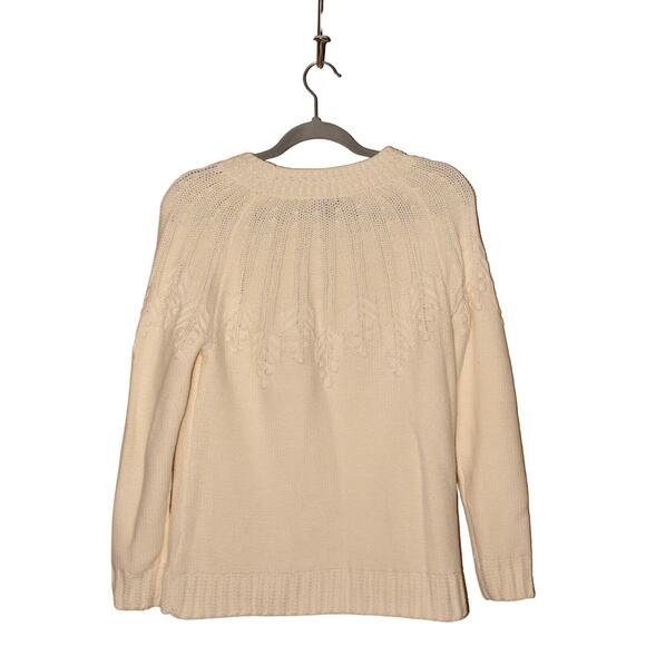TALBOTS $109 Cotton Blend Cable Knit Pullover Sweater Ivory Medium - Picture 2 of 4